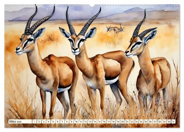 Produktbild: Zauberhafte Aquarelle von Afrikas Tierwelt (hochwertiger Premium Wandkalender 2026 DIN A2 quer), Kunstdruck in Hochglanz