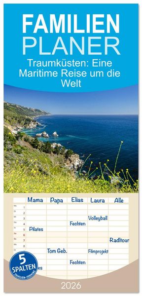 Produktbild: Familienplaner 2026 - Traumk&uuml;sten: Eine Maritime Reise um die Welt mit 5 Spalten (Wandkalender, 21 x 45 cm) CALVENDO