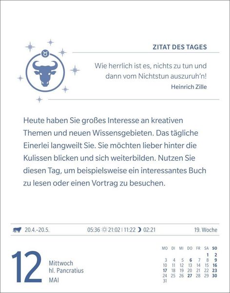 Produktbild: Stier Sternzeichenkalender 2027 - Tagesabrei&szlig;kalender - Ihr Horoskop f&uuml;r jeden Tag