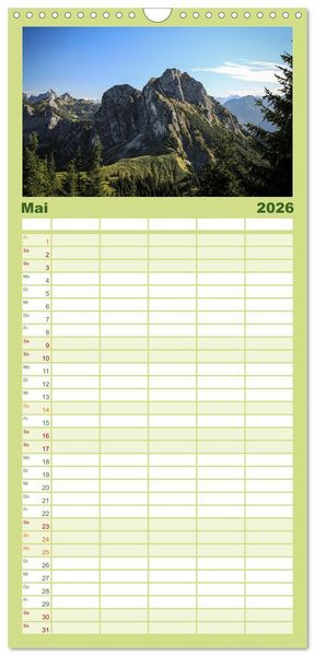 Produktbild: Familienplaner 2026 - Naturparadies Allg&auml;u - Von Oberstdorf bis F&uuml;ssen mit 5 Spalten (Wandkalender, 21 x 45 cm) CALVENDO