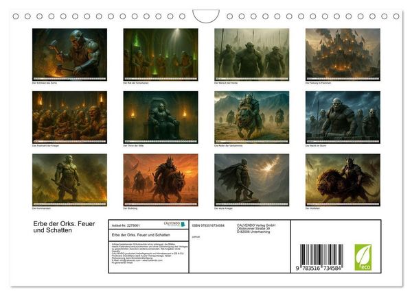 Produktbild: Erbe der Orks. Feuer und Schatten (Wandkalender 2026 DIN A4 quer), CALVENDO Monatskalender