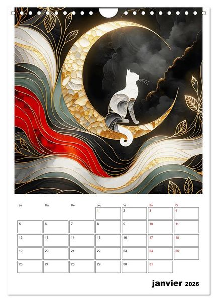 Produktbild: Les chats - Pattes de velours au clair de lune (Calendrier mural 2026 DIN A4 horizontal), CALVENDO calendrier mensuel
