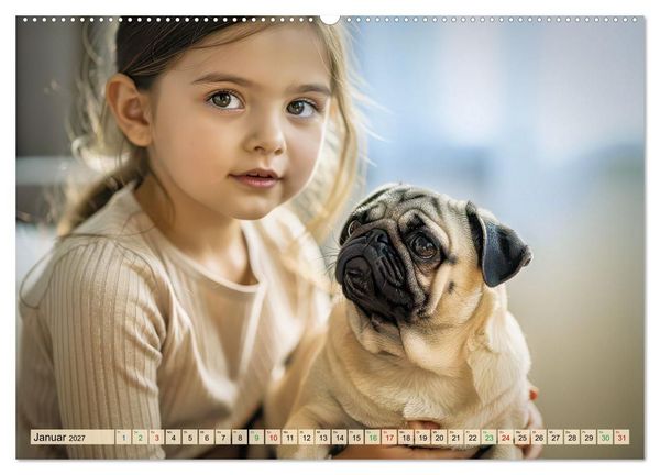 Produktbild: Der kleine Mops-Kalender (Wandkalender 2027 DIN A2 quer), CALVENDO Monatskalender