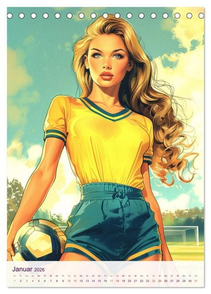 Produktbild: Frauenfu&szlig;ball - Old School Poster Style (Tischkalender 2026 DIN A5 hoch), CALVENDO Monatskalender