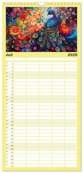 Produktbild: Familienplaner 2026 - Flieg und trag die Farben ins Licht mit 5 Spalten (Wandkalender, 21 x 45 cm) CALVENDO