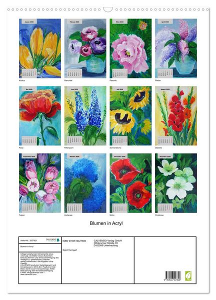 Produktbild: Blumen in Acryl (Wandkalender 2026 DIN A2 hoch), CALVENDO Monatskalender