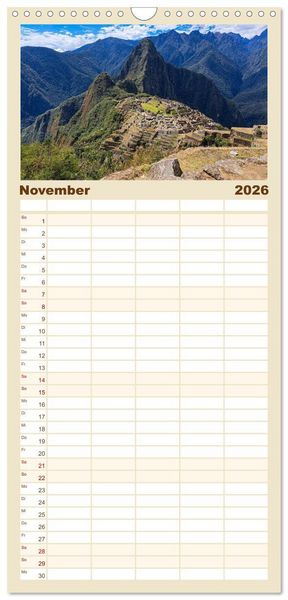Produktbild: Familienplaner 2026 - Entdecke S&uuml;damerika: Monat f&uuml;r Monat mit 5 Spalten (Wandkalender, 21 x 45 cm) CALVENDO