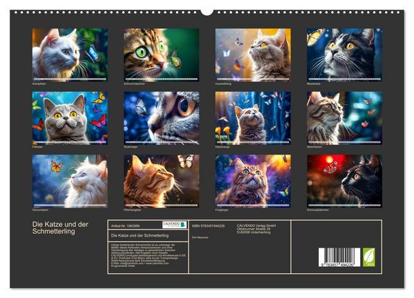 Produktbild: Die Katze und der Schmetterling (hochwertiger Premium Wandkalender 2026 DIN A2 quer), Kunstdruck in Hochglanz