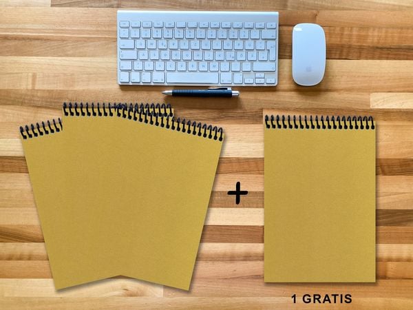 Produktbild: A 4 Notizblock - Set, 3+1 gratis, Luxury 80 Seiten GOLD GMUND SHIMMER, kariert 10x10mm
