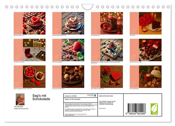 Produktbild: Sag's mit Schokolade (Wandkalender 2026 DIN A4 quer), CALVENDO Monatskalender