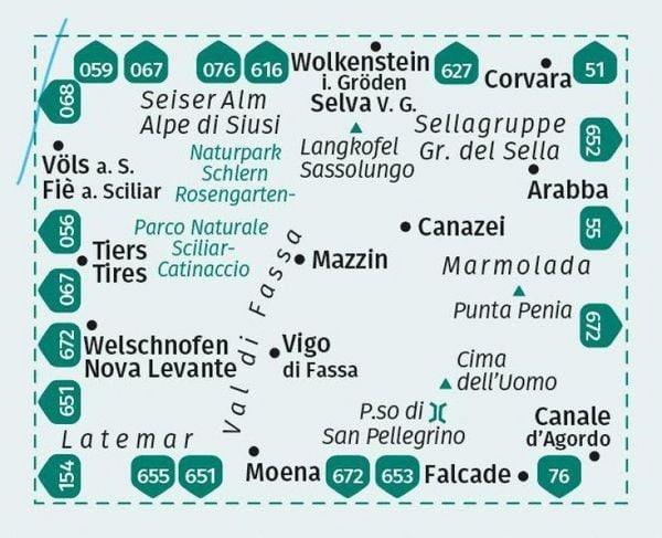Produktbild: KOMPASS Wanderkarte 650 Val di Fassa, Marmolada, Dolomiti Fassane 1:25.000