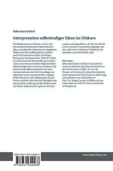 Produktbild: Interpretation selbst&auml;ndiger S&auml;tze im Diskurs