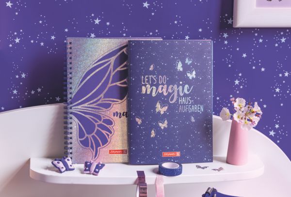 Produktbild: Brunnen Hausaufgabenheft Magic Butterfly &brvbar; A5, 48 Blatt, rosarot/lila