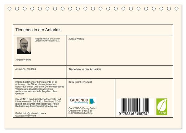 Produktbild: Tierleben in der Antarktis (Tischkalender 2026 DIN A5 quer), CALVENDO Monatskalender