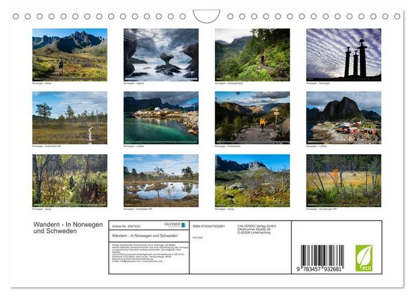 Produktbild: Wandern - In Norwegen und Schweden (Wandkalender 2026 DIN A4 quer), CALVENDO Monatskalender