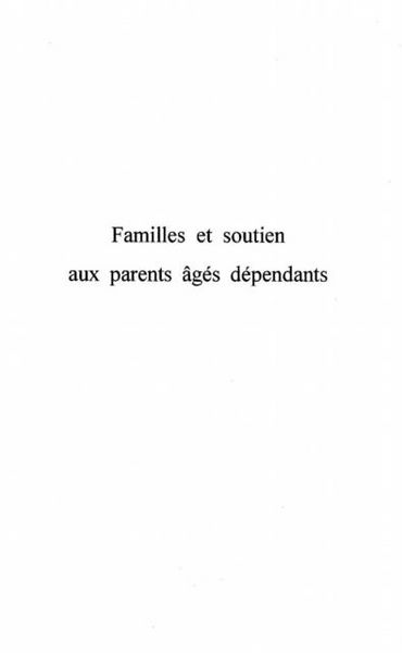 Produktbild: Familles Et Soutien Aux Parents Ages Dependants
