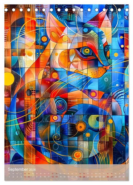 Produktbild: Astrale Katzen - Abstrakte Kunst f&uuml;r Katzenliebhaber (Tischkalender 2026 DIN A5 hoch), CALVENDO Monatskalender