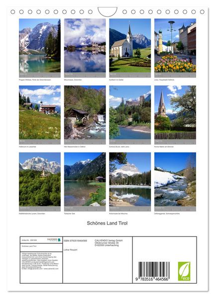 Produktbild: Sch&ouml;nes Land Tirol (Wandkalender 2026 DIN A4 hoch), CALVENDO Monatskalender