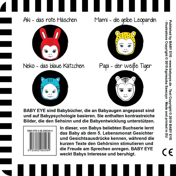 Produktbild: Papi &ndash; der wei&szlig;e Tiger: Kontrastbuch f&uuml;r Babys &ndash; Gesichter &middot; kontrastreiche Bilder angepasst an Babyaugen &middot; Schwarz Wei&szlig; Prim&auml;rfarben Buch f&uuml;r Neugeborene &middot; Mein erstes Bilderbuch &middot; Montessori Buch