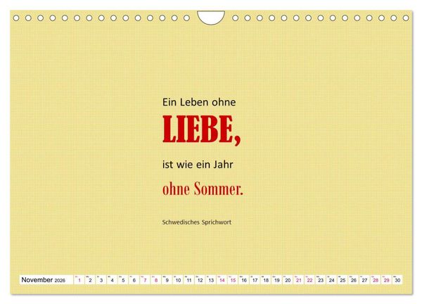 Produktbild: Zitate und Spr&uuml;che In Sachen LIEBE (Wandkalender 2026 DIN A4 quer), CALVENDO Monatskalender