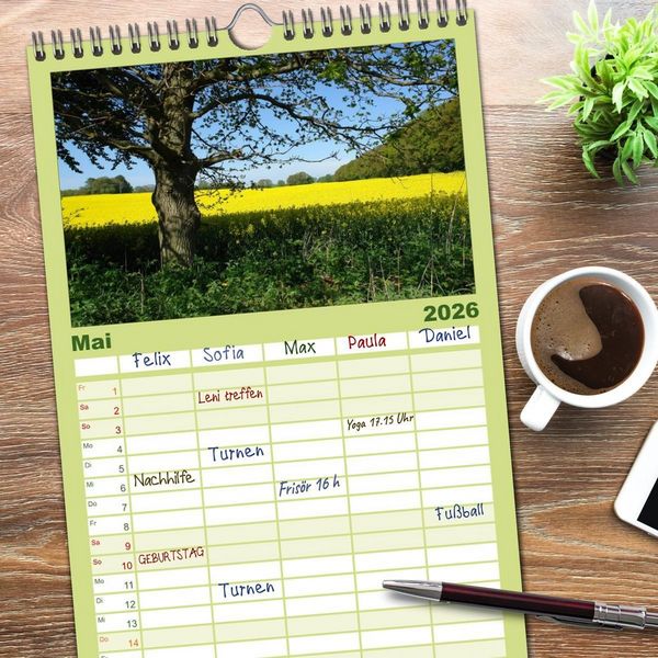 Produktbild: Familienplaner 2026 - Baum-Variationen mit 5 Spalten (Wandkalender, 21 x 45 cm) CALVENDO