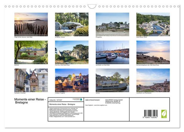 Produktbild: Momente einer Reise - Bretagne (Wandkalender 2026 DIN A3 quer), CALVENDO Monatskalender