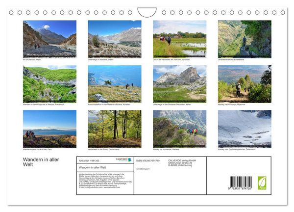 Produktbild: Wandern in aller Welt (Wandkalender 2026 DIN A4 quer), CALVENDO Monatskalender