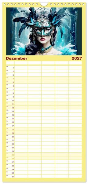 Produktbild: Familienplaner 2027 - Maskerade Deluxe mit 5 Spalten (Wandkalender, 21 x 45 cm) CALVENDO