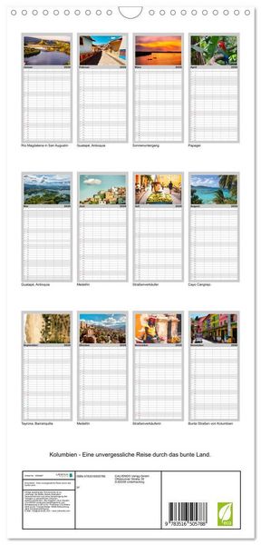 Produktbild: Familienplaner 2026 - Kolumbien - Eine unvergessliche Reise durch das bunte Land. mit 5 Spalten (Wandkalender, 21 x 45 cm) CALVENDO