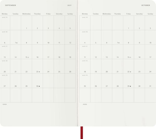 Produktbild: Moleskine 12 Monate Wochen Notizkalender 2027, Large/A5, 1 Wo = 1 Seite, rechts linierte Seite, Weicher Einband, Scharlachrot