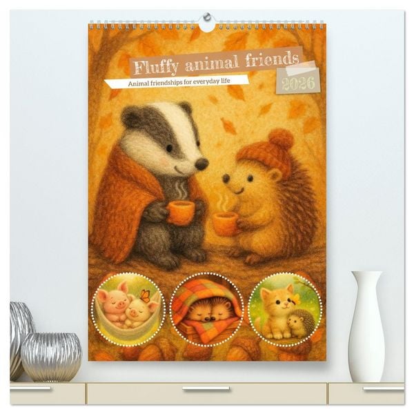 Produktbild: Fluffy animal friends - Animal friendships for everyday life (High Quality Premium Wall Calendar 2026 DIN A2 portrait),CALVENDO 12 Month Wall Calendar