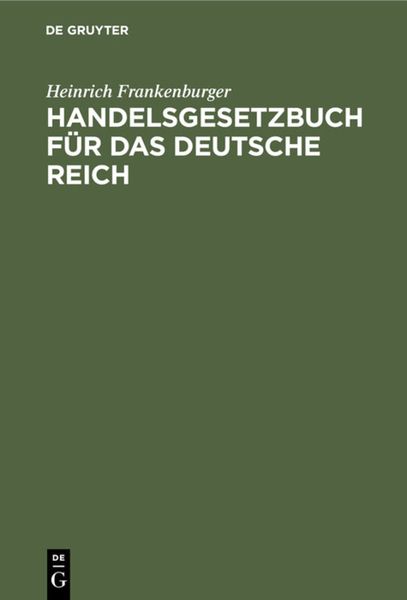 Produktbild: Handelsgesetzbuch f&uuml;r das Deutsche Reich