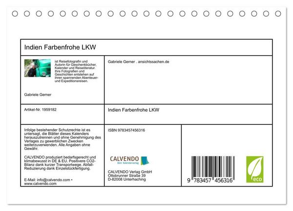 Produktbild: Indien Farbenfrohe LKW (Tischkalender 2026 DIN A5 quer), CALVENDO Monatskalender