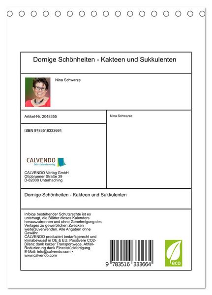 Produktbild: Dornige Sch&ouml;nheiten - Kakteen und Sukkulenten (Tischkalender 2026 DIN A5 hoch), CALVENDO Monatskalender