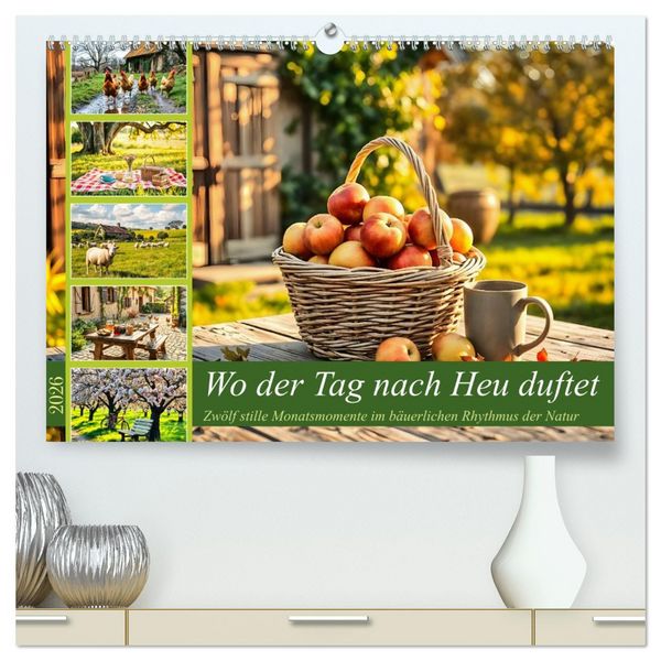 Produktbild: Wo der Tag nach Heu duftet - Zw&ouml;lf stille Monatsmomente im b&auml;uerlichen Rhythmus der Natur (hochwertiger Premium Wandkalender 2026 DIN A2 quer), Kunstdruck in Hochglanz