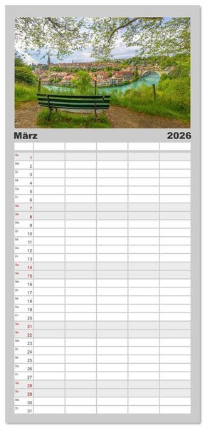 Produktbild: Familienplaner 2026 - Gr&uuml;ezi aus der Schweiz mit 5 Spalten (Wandkalender, 21 x 45 cm) CALVENDO