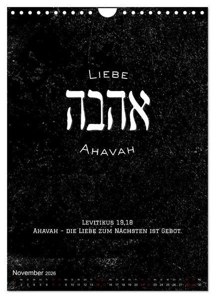 Produktbild: Hebr&auml;ische Lettern - Worte voller Licht und Weisheit (Wandkalender 2026 DIN A4 hoch), CALVENDO Monatskalender