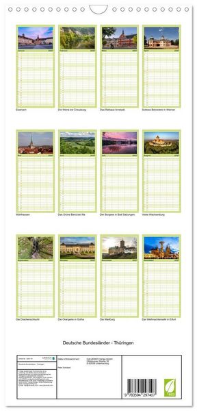 Produktbild: Familienplaner 2027 - Deutsche Bundesl&auml;nder - Th&uuml;ringen mit 5 Spalten (Wandkalender, 21 x 45 cm) CALVENDO
