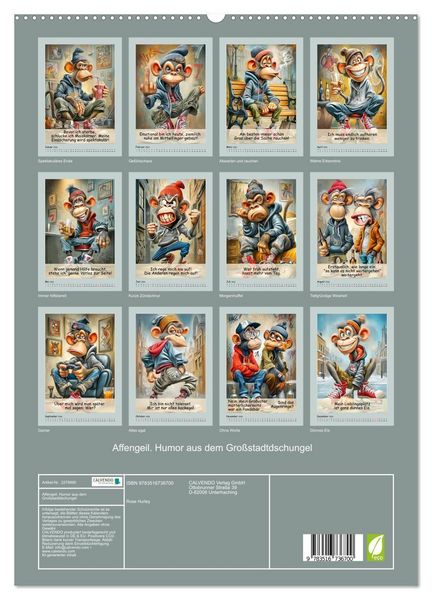 Produktbild: Affengeil. Humor aus dem Gro&szlig;stadtdschungel (hochwertiger Premium Wandkalender 2026 DIN A2 hoch), Kunstdruck in Hochglanz