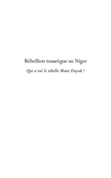 Produktbild: Rebellion touarEgue au niger - qui a tue le rebelle mano day