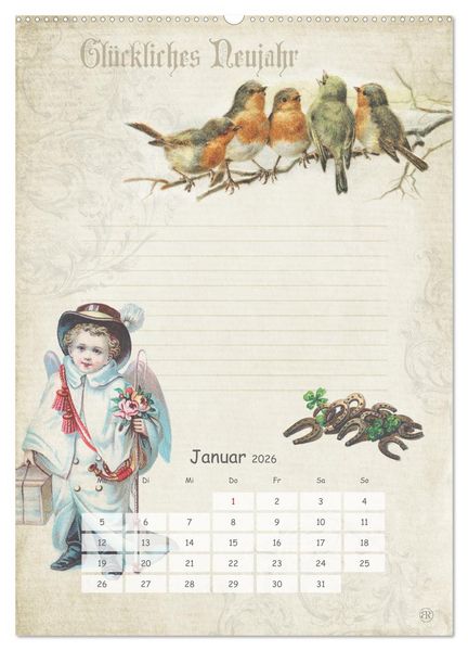 Produktbild: Nostalgie-Jahr, Motive aus alten Poesiealben (hochwertiger Premium Wandkalender 2026 DIN A2 hoch), Kunstdruck in Hochglanz