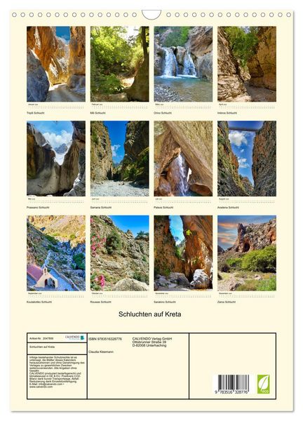 Produktbild: Schluchten auf Kreta (Wandkalender 2026 DIN A3 hoch), CALVENDO Monatskalender