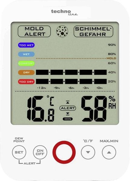 Techno Line WS 9422 Luftfeuchtemessgerät (Hygrometer) 20 % rF 95 % rF Taupunkt-/Schimmelwarnanzeige