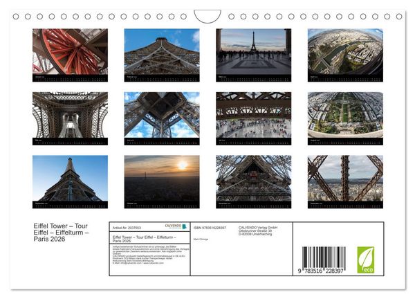 Produktbild: Eiffel Tower &ndash; Tour Eiffel &ndash; Eiffelturm &ndash; Paris 2026 (Wandkalender 2026 DIN A4 quer), CALVENDO Monatskalender