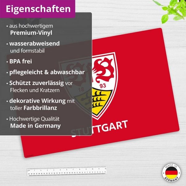 Produktbild: Cover-your-desk Schreibtischunterlage f&uuml;r Kinder und Erwachsene VfB Stuttgart Logo rot - 60 x 40 cm, aus premium Vinyl