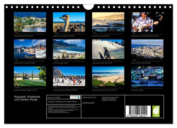 Produktbild: Kapstadt, Winelands und Garden Route (Wandkalender 2026 DIN A4 quer), CALVENDO Monatskalender