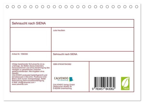 Produktbild: Sehnsucht nach SIENA (Tischkalender 2026 DIN A5 quer), CALVENDO Monatskalender