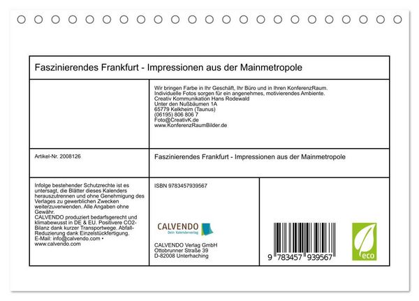 Produktbild: Faszinierendes Frankfurt - Impressionen aus der Mainmetropole (Tischkalender 2026 DIN A5 quer), CALVENDO Monatskalender