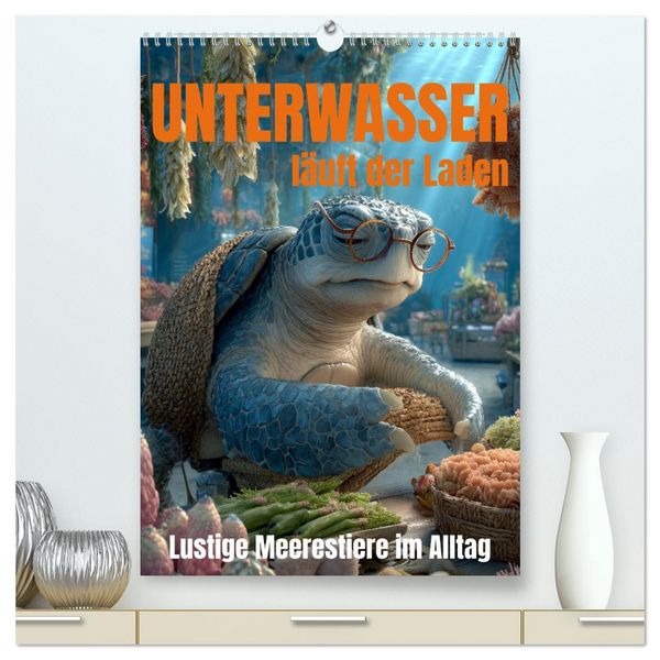 Produktbild: UNTERWASSER l&auml;uft der Laden - lustige Meerestiere im Alltag (hochwertiger Premium Wandkalender 2026 DIN A2 hoch), Kunstdruck in Hochglanz