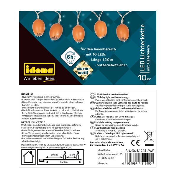 Produktbild: Idena Lichterkette Ostereier 10 LED warmweiß batteriebetrieben 5x120cm für Innen